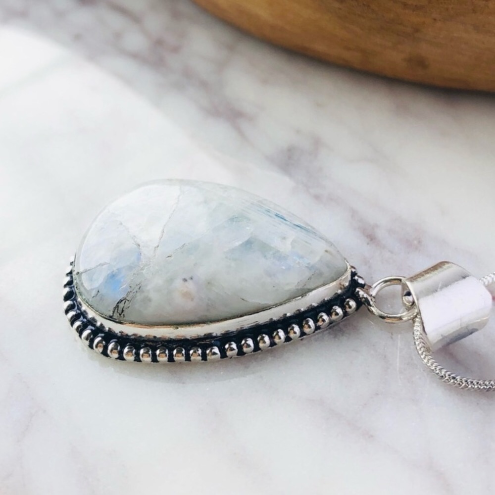 Moonstone Pear Shape Stone Statement Boho Necklace - image 6